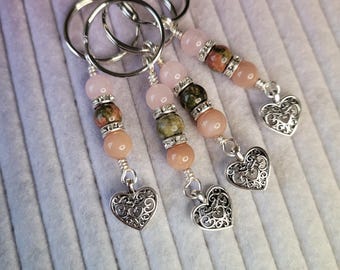 Fertility / Pregnancy KeyChain with Rose Quartz, Moonstone and Unakite