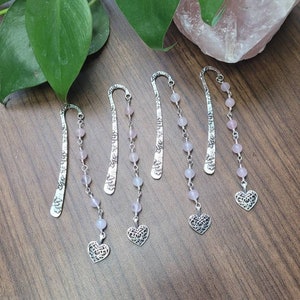 Rose Quartz Bookmark with Heart Charm
