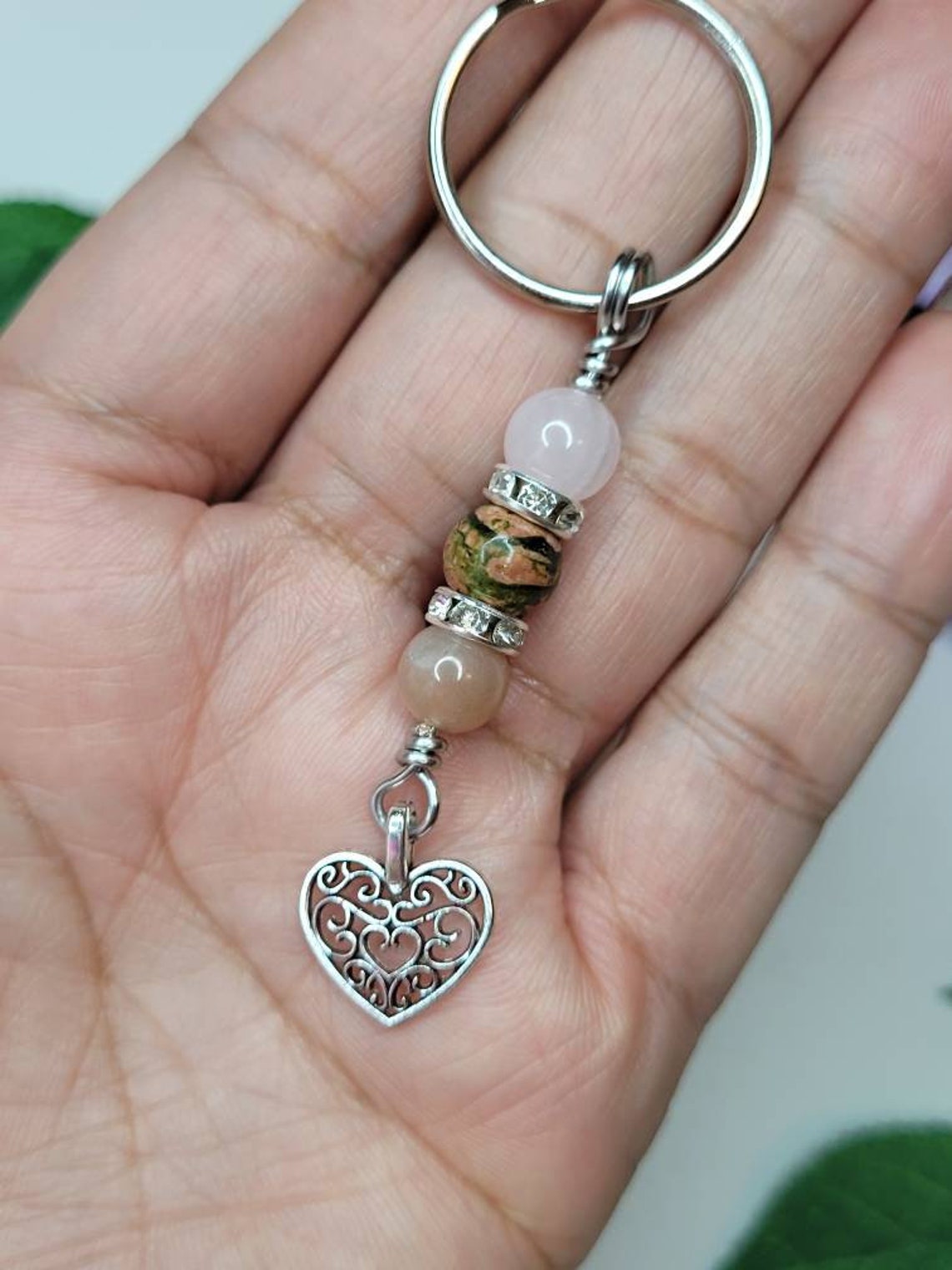 Fertility / Pregnancy Keychain With Rose Quartz, Moonstone and Unakite ...