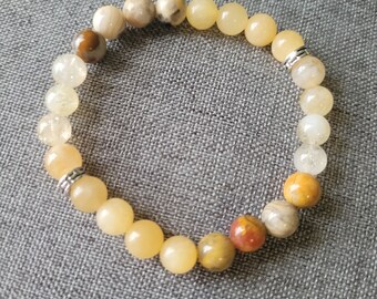 Joy and Positivity Intention Bracelet with Citrine, Yellow Jade, and Crazy Lace Agate
