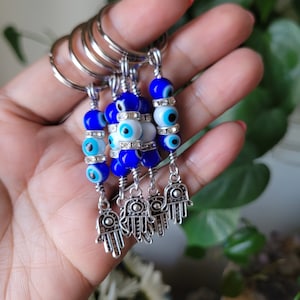 Evil Eye Keychain with Hamsa Charm