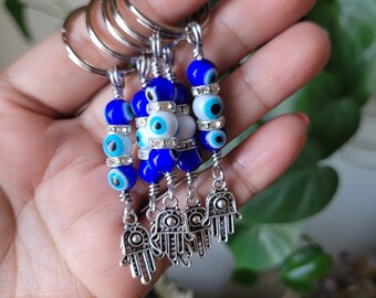 Evil Eye Keychain with Hamsa Charm