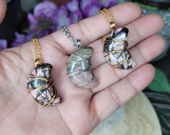Rhodonite Moon Pendant / Necklace
