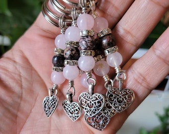 Love and Forgiveness Keychain with Rose Quartz and Rhodonite