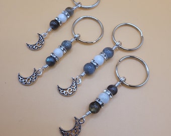 Moon Goddess Keychain with Labradorite and Moonstone