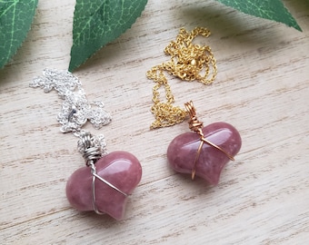 Strawberry Quartz Mini Puffy Heart Pendant / Necklace