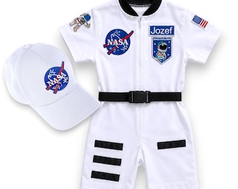 Disfraz de astronauta para niños: traje espacial para cumpleaños, Halloween, cosplay / Nombre personalizado + sombrero / Corto o largo