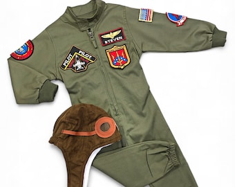 Air Force Pilot Costume Kids-Personalized Flight Suit-Halloween Costume-Toddler Aviator Jumpsuit