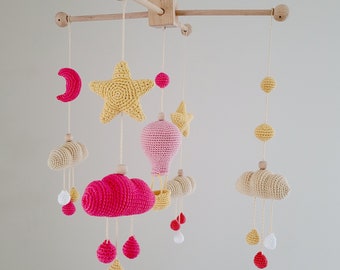 Hot Air Balloon|Baby Mobile Nursery Mobile|Stars and Moon|Baby Crib Mobile|Amigurumi Crochet Nursery|Cloud Mobile