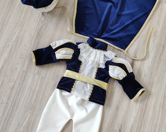 Little Prince Costume Baby Boy Outfit Royal Prince Suit Toddler Birthday Outfit Cake Smash First Birthday Royal Blue Gold