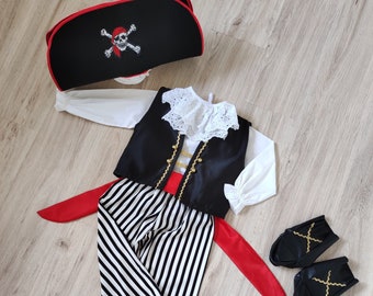 Pirate Costume Men-Pirate Shirt Hat Coat-Halloween Costumes-Renaissance Costume-Photography Props-1st Birthday Gift