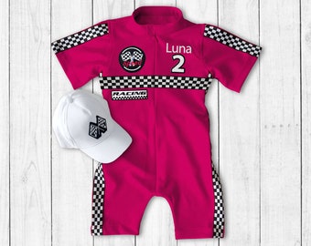 Dark Pink Race Car Birthday Custom Race Suit-Fast One Birthday-Halloween Costumes-Two Fast Birthday-1st Birthday Gift