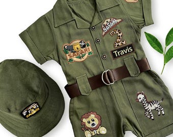 Personalized Safari Costume Kids, Wild One Birthday Outfit, Custom Halloween Costume, Scout Jumpsuit, Two Wild Party