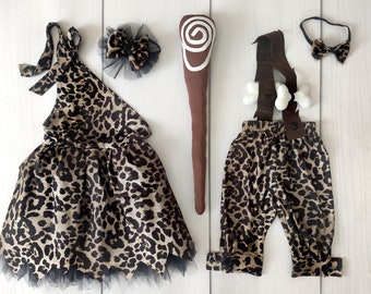 Caveman Costume Leopard-Safari Costume-Halloween Costumes Western Clothing-Infant Costume-Photography Props