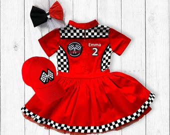 Red Fast One Birthday-Two Fast Birthday Custom Race Suit-Tutu Checkered Dress-Race Car Birthday-Halloween Costumes