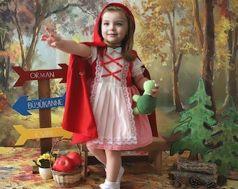 Red Riding Hood Birthday Girl Dress Cloak with Hood-Halloween Costumes-Baby Shower Gift Photography Props