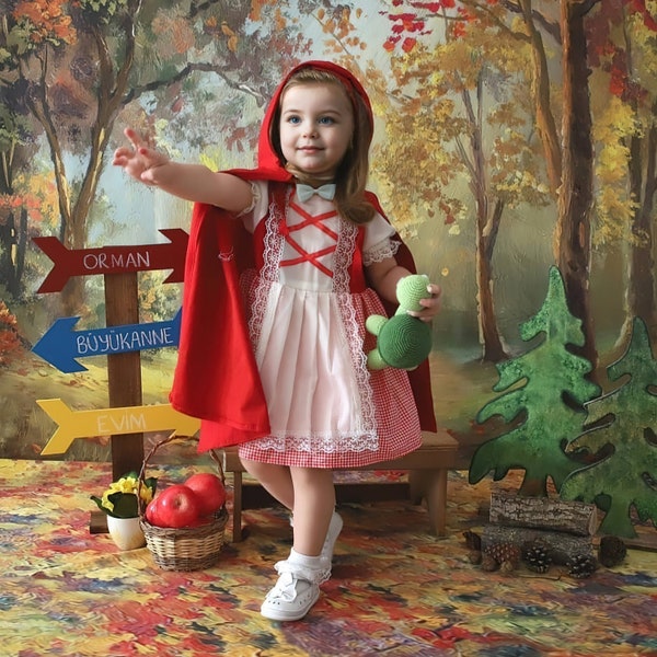 Red Riding Hood Birthday Girl Dress Cloak with Hood-Halloween Costumes-Baby Shower Gift Photography Props