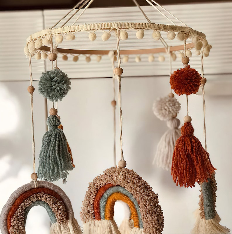 Macrame Rainbow Crib Mobile/boho Rainbow Baby Mobile/nursery Etsy