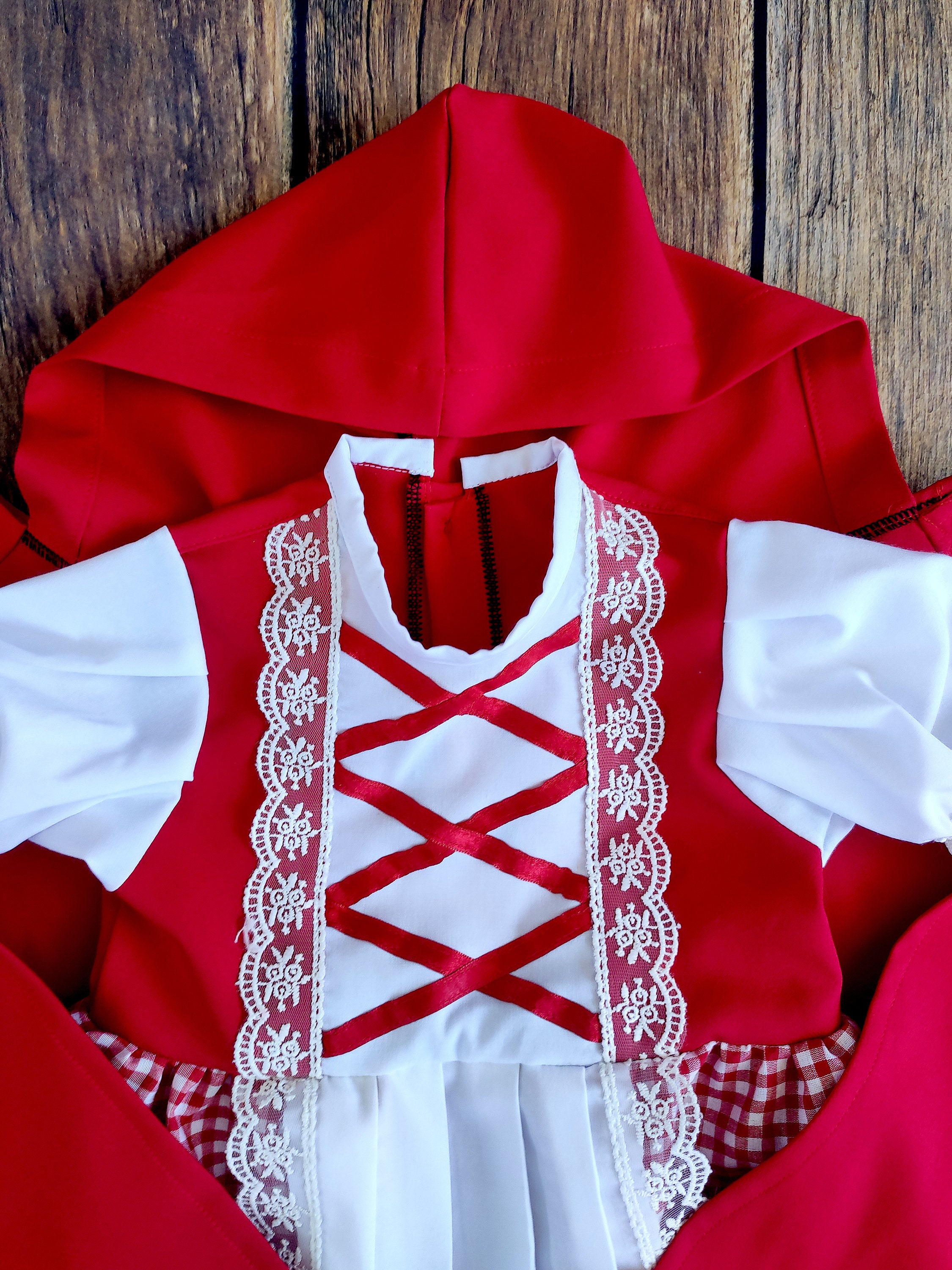 Ibtom Castle Little Red Riding Hood Costume, Velvet Ruffle Dress And Cape, Floral Print, 2PCS Set, 9-10 Years