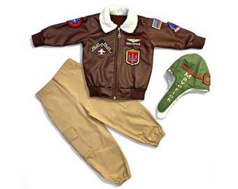 Veste en cuir pour homme - Veste militaire - Veste de ville - Costume d'Halloween - Blouson bombardier personnalisé - Veste de moto Sherpa