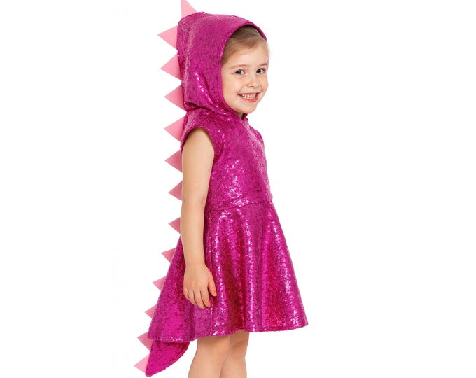 Kids Pink Dinosaur Dragon Costume Dress – Sparkly Birthday Outfit, Toddler Halloween Hoodie, Baby Girl Party Dress