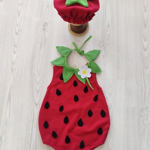 Costume de fraise d'Halloween Robe bébé fraise déguisement cosplay Accessoires de photographie Cadeau de douche de bébé image 5