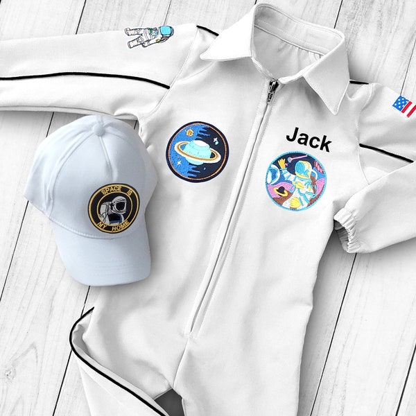 White Astronaut Costume-Space Baby Shower-Space Theme Birthday Party-Halloween Costume-Space Jumpsuit-Space Themed Nursery
