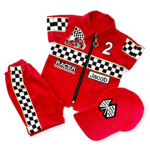 Race Car Birthday Outfit Kids – Two Fast / Fast One – Custom Toddler Racing Suit with Hat, Personalized Name & Number