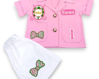 Cumpleaños de hoyo en uno - Primer cumpleaños de golf - Niña jugando al golf - Traje de caddie - Fiesta de golf - Regalos de golf - Sudadera de golf