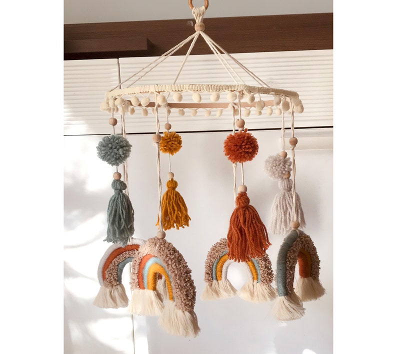 Macrame Rainbow Crib Mobile/boho Rainbow Baby Mobile/nursery Etsy