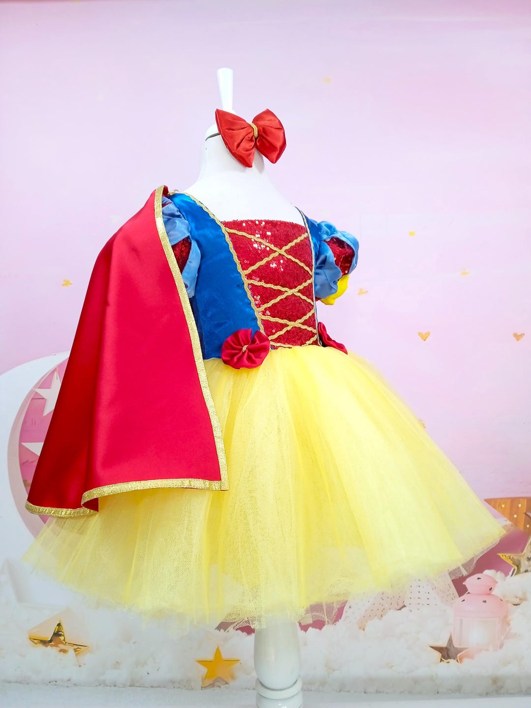 Yellow Red Princess Dress-halloween Costumes-snow Birthday Princess ...