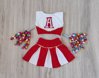 JiAmy Costume Da Cheerleader Per Bambine 4-12 Anni - Con Vestito, Pompon E Calzini, Per Halloween, Scuola E Sport