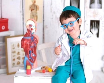 Disfraz de Médico Infantil Personalizado - Set de Médico-Disfraz de Halloween-Disfraz de Médico-Atrezzo para Fotografía-Bata de Laboratorio