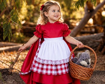 Red Riding Hood Birthday Girl Dress Cloak with Hood-Halloween Costume-Baby Shower Gift Photography Props