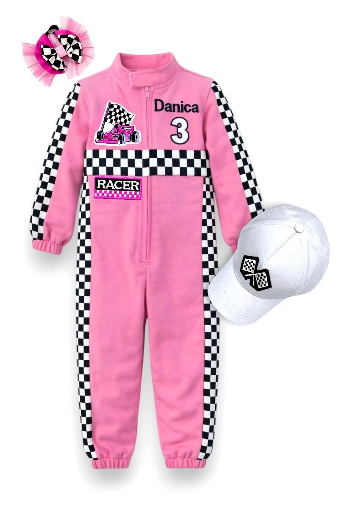 Girl Racing Hat Sugar Pink Racer Girl Costume, Personalized Kids Racing Outfit, Pink ...
