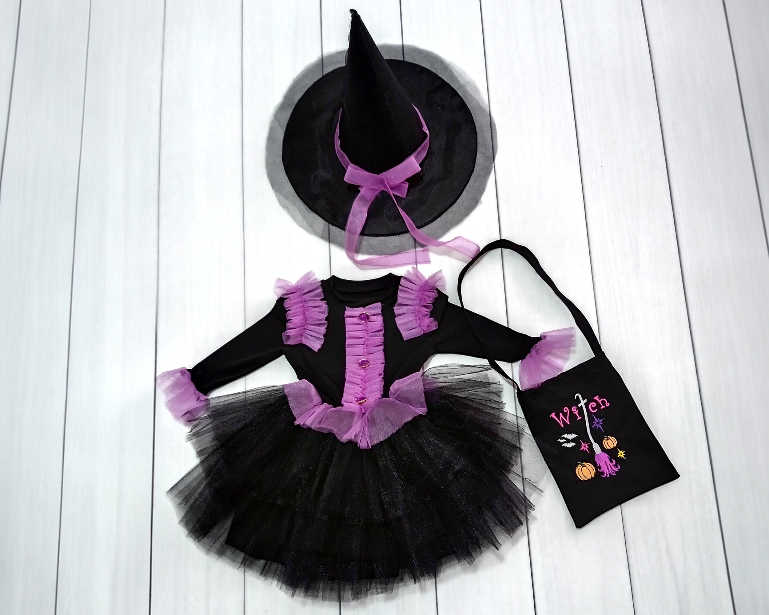 Pink Halloween Witch Dress-Witch Costume Kids-Witch Hat-Celestial Dress-Pinafore Dress-Halloween Clothes