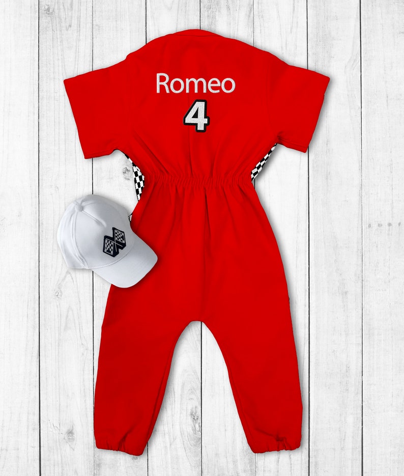 Two Fast Birthday Custom Race Suit-Fast One Birthday-Race Car Birthday-Halloween Costumes-1st Birthday Gift-Drag Race SSPant+Hat+BackName