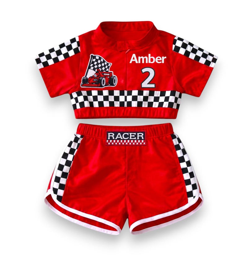 Red Racing Outfit Red Race Car Girl Outfit, Toddler Racing Crop Top and Shorts Set, Girls ...