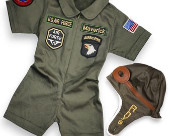Air Force Pilot Costume Kids-Personalized Flight Suit-Halloween Costume-Toddler Aviator Jumpsuit