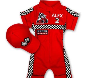 Personalized Race Car Suit, Custom Name Jumpsuit, Toddler Halloween Costume