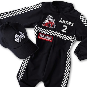 Custom Kids Racing Suit & Hat, Fast One Birthday Outfit, Personalized Toddler Race Car Costume