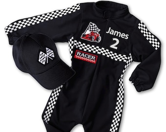 Custom Kids Racing Suit & Hat, Fast One Birthday Outfit, Personalized Toddler Race Car Costume