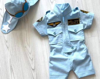Light Blue Air Force Pilot Costume Kids-Toddler Pilot Jumpsuit-Halloween Costume