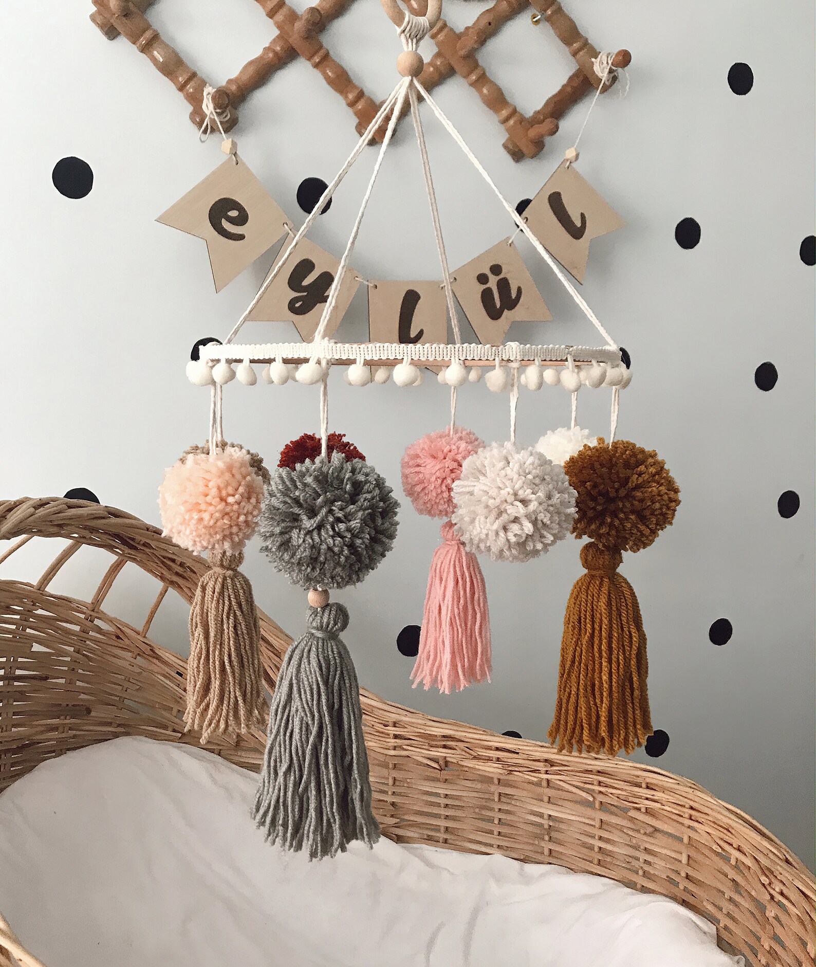 Pom Pom Baby Mobile/boho Nursery Decor/boho Rainbow Etsy