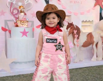 Disfraz de vaquera personalizado, disfraz de sheriff para niña pequeña, conjunto de cumpleaños estilo western para niña, sombrero vaquero rosa con bufanda.