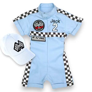 ライトブルー ファストワンバースデー - 1歳の誕生日プレゼント - ツーファストバースデーカスタムレーススーツ - ハロウィンコスチューム - ドラッグレース - レースカーバースデー