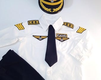thumbnail image 2 of HOVEOX Pilot Costume Accessories Airline Pilot Captain Costume Airline Pilot Captain Hat Pilot Costume For Men Halloween Blue 2 of 13