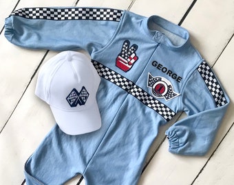 Custom Race Suit | Race Car Birthday | Halloween Costume | 1st Birthday Gift|Photography Props|Infant Costume|Light Blue