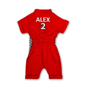 Another angle focusing on the "ALEX 2" embroidery on the back and the checkered stripes on the sides. This custom-made design ensures babies are the center of attention at first birthday parties. Breathable cotton fabric helps kids stay comfortable and sweat-free all day.