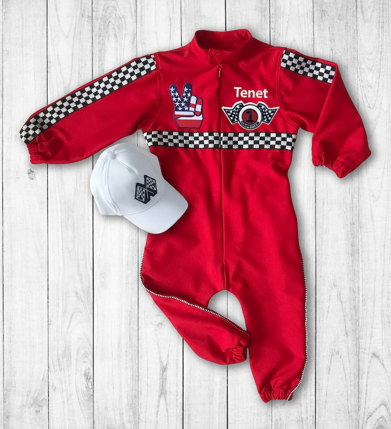 Custom Race Suit Race Car Birthday Halloween Costume 1st Birthday Gift Photography Props Infant Costume Suit+Hat+FrontName